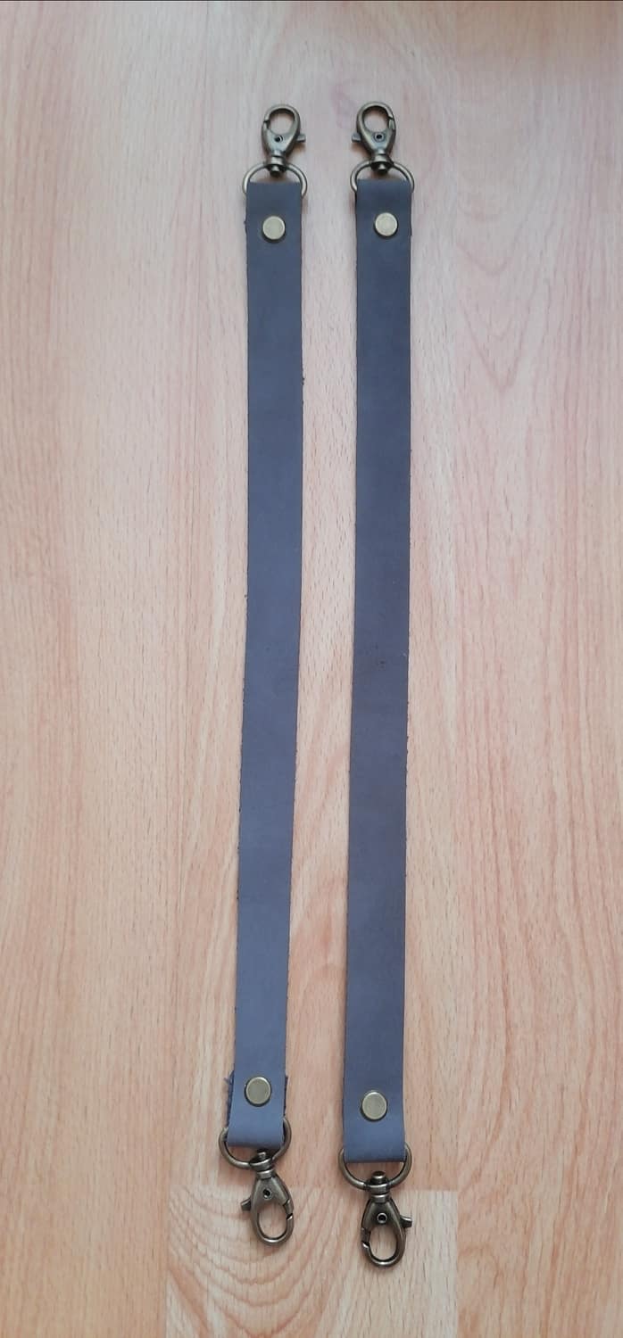 Kožená rúčka na kabelky 60cm šedá - staromosadzná karabína