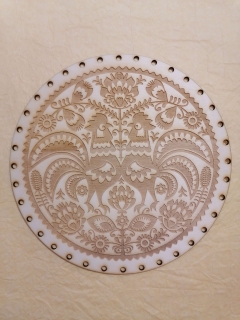 Preglejkové dno gravírované na opletanie 4mm Ľudový motív3 - Ø 24cm
