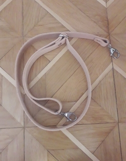 Kožená rúčka na kabelky nastaviteľná 105cm prírodná - niklová karabína