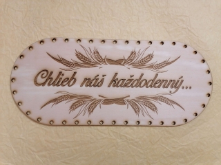Preglejkový poklop na chlebník oválny Chlieb náš každodenný 3mm - 33,5x14,5cm ( bez dierok)