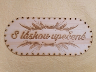 Preglejkový poklop na chlebník oválny S láskou upečené 3mm - 33,5x14,5cm ( bez dierok)
