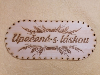 Preglejkový poklop na chlebník oválny Upečené s láskou 3mm - 33,5x14,5cm ( bez dierok)