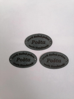 Kožený štítok 50x30  Pošta - šedý