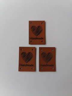 Štítok Ekokoža 3x2cm Handmade srdce - hnedé