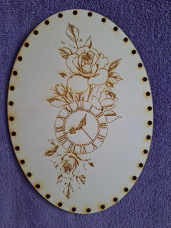 Preglejkové dno gravírované elipsa 4mm - 27x19cm Hodiny s ružami