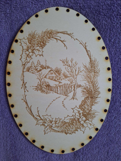 Preglejkové dno gravírované elipsa 4mm - 33x25cm Vianočná krajinka