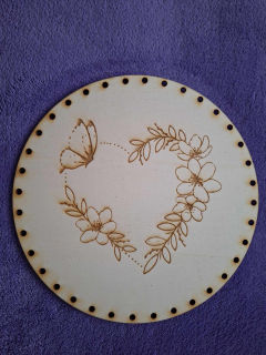 Preglejkové dno gravírované na opletanie 3mm Ø 24cm - Srdce motýľ