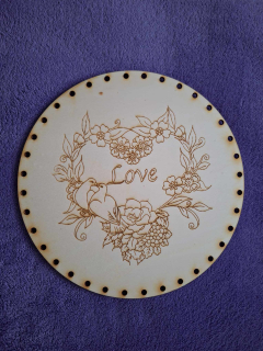 Preglejkové dno gravírované na opletanie 3mm Ø 28cm - Srdce love
