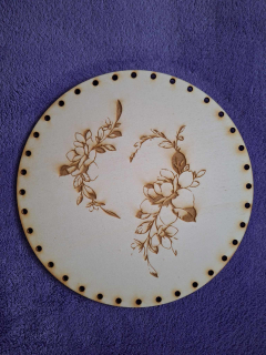 Preglejkové dno gravírované na opletanie 4mm Ø 30cm - Srdce kvet