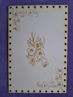 Preglejkové dno na opletanie gravírované obdĺžnik 3mm - 25x15cm Kvety2
