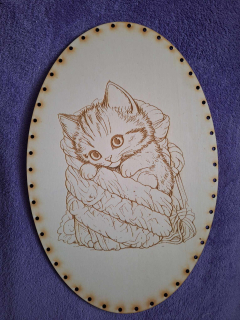 Preglejkové dno gravírované elipsa 4mm - 33x25cm Mačička