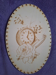 Preglejkové dno gravírované elipsa 4mm - 45x30cm Hodiny s kvetmi2