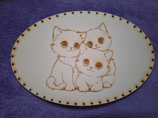 Preglejkové dno gravírované elipsa 3mm - 33x25cm Mačičky